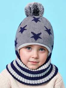 1pc Kids Hat Set, Autumn/Winter New Thick Knitted Hat Scarf 2-In-1, Windproof Earflap Hat For Boys & Girls, Suitable For Outdoor, Fits Ages 3-7 - Star Buffalo Hat - View 14