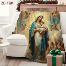 1pc High Quality Flannel Blanket Virgin Mary With Baby Jesus Religious Print White Single Side Printed Blanket For Home Decor Halloween Decoration Christmas Decoration Bohemian Style Retro Curtain All Season Decor Festival Gift Machine Washable - White - View 5