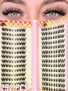252pcs Of Segmented Oblique Flying And Nine Tailed Rabbit False Eyelashes With Thick Natural Simulation Eyelashes, Segmented Non Detachable Novice Plain Face Self-Adhesive Eyelashes Are Suitable For Daily Wear Or Occasions, And Can Be Reused - D - 查看 7
