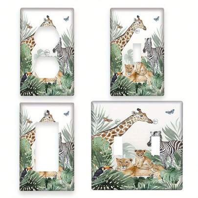 1PC Decorative Light Switch Cover1pc Giraffe & Zebra Decorative Light Switch Cover - 1Gang/2Gang Wall Plate With Jungle Animal Design For Home, Kitchen, And Room Decor, Youngsters Room Decor | Vibrant Room Decor | Durable Switch Cover