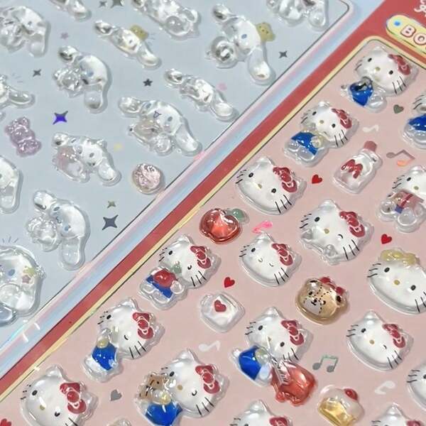 Official Sanrio Cute Crystal Fun 3D Stickers - Japanese Animal Acrylic Embossed - Christmas Thanksgiving Doodle Stickers, Suitable For Cups, Nails, Computers, Phones Decoration