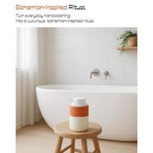 Ceramic Hand Soap Pump Foam Dispenser Terracotta Natural Rippled Bubble Up Bottle 12 Oz With White Pump Bathroom Refillable Dispenser Terracotta 1 Piece - Terracota 1 pieza - Ver 4