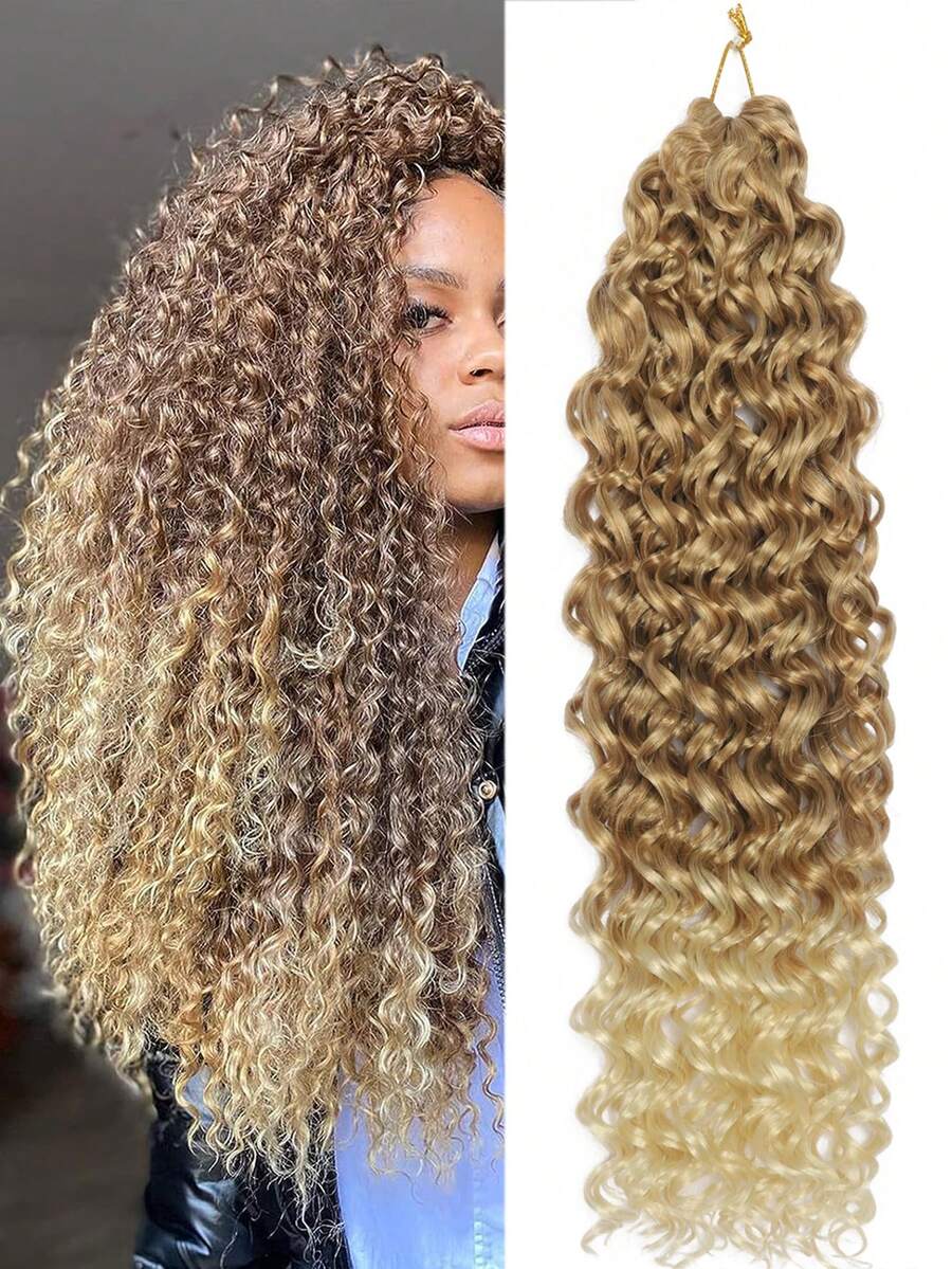 Lange Farbverlauf lockige Haarverlängerungen zum Flechten für Frauen - hitzebeständige synthetische Afro-Twist-Häkelhaare, weiche wellige Textur, natürlich aussehende Perücken-Bündel für tägliches Styling und Partynutzung - Verschiedenfarbig - Übersicht 1