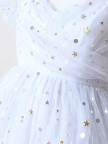 1pc Metallic Star & Moon Mesh Fabric, Sequin Starry Sky Tulle, Wedding Backdrop Veil, DIY Craft Material, Multi-Color Options - Multicolor - View 3