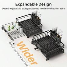 Dish Drying Rack - Extendable Dish Rack, Large Sink Drying Dish Drainer Kitchen Counter, Stainless Steel Dish Strainer With Utensil Holder Black - màu đen - Xem 5