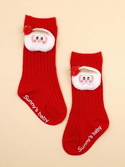 1 Pair Baby/Toddler Santa Claus Cartoon Cute Christmas Socks, Suitable For Christmas, New Year And Daily Use