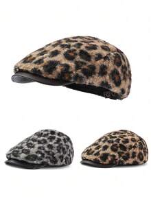 1pc Women's Leopard Print Fashionable Beret Hat, Versatile For Sports, Sun Protection, Commuting