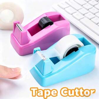 1pc Candy Color Small Tape Dispenser, Transparent Tape Cutter, Large Stationery Tape Holder, Cute Tape Dispenser, Large Tape Rack, Tape Holder