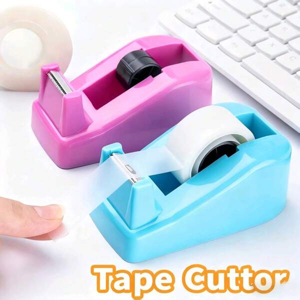 1pc Candy Color Small Tape Dispenser, Transparent Tape Cutter, Large Stationery Tape Holder, Cute Tape Dispenser, Large Tape Rack, Tape Holder