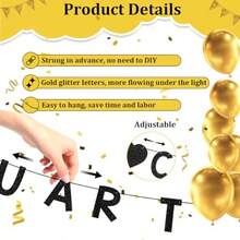25th Birthday Decorations For Him And Her Black Glitter Quarter Life Crisis Banner Cheers To 25 Years Ideal For Indoor/Outdoor Celebrations @Dfd Bnnjm - 黑色 - 查看 6