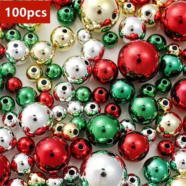 100 piezas de cuentas redondas de colores navideños de 4-10mm, adecuadas para hacer regalos de Navidad, pulseras de pareja, pulseras de la , y manualidades de joyería DIY