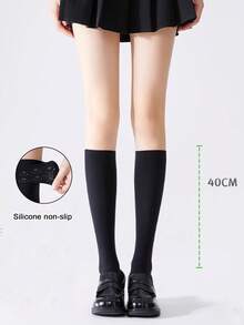 1双春秋黑白硅胶防滑加长过膝袜,女士显瘦JK袜40/50/70cm加长袜,天鹅绒大腿袜,可爱黑白猫爪防滑小腿过膝袜,百搭显瘦透气纯美学院风 - 彩色 - 查看 14