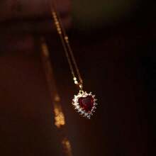 1pc Women's Elegant Red Heart Pendant Necklace, Gold Stainless Steel Chain, Suitable For Valentine's Day, Mother's Day & Birthday Ladies' Necklace - 紅色 - 查看 3