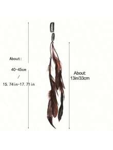 1pc Artificial Feather Boho Style Feather Tassel Hair Clip With Snap, Suitable For Women Daily Use,Hair Accessories,Hair Barrettes Hair Clips Claw Clips Hair Claws, Hair Slide, School Stuff 2IIH - 咖啡棕 - 查看 4
