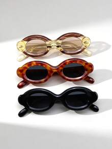 一副女士椭圆形复古Y2K撞色时尚眼镜，适合T台、派对和街头风格 - 彩色 - 查看 8