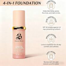 Base de Maquillaje Líquida 4 en 1 con Hidratación Profunda Protección Solar SPF 50 Plus Cobertura Total Larga Duración Acabado Mate Natural Luminoso Corrector de Poros Invisible Fórmula No Grasa Ligera No Se Desvanece Ideal para Todo Tipo de Piel Perfecta para Rostro Impecable Suave Todo el Día Maquillaje Facial P - Negro - Ver 5