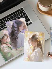 10 Stücke Blumen Mädchen Wandaufkleber, schöne, künstlerische und minimalistische Blumen Grußkarte Postkarte, für Innenräume, Schlafzimmer, Studentenwohnheim Wand, Premium Wandaufkleber