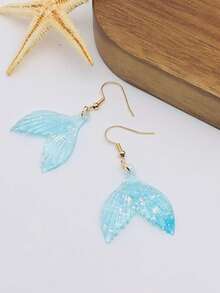 1 对彩虹色美人鱼尾巴耳环，优雅美观，美人鱼尾巴耳环，适合日常佩戴、海滩度假、节日、母亲节礼物、四季皆宜 - 彩色 - 查看 3