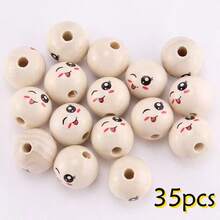 15/25/35/40pcs 20mm Happy Face Wooden Beads, Suitable For DIY Jewelry, Bracelets And Keychain Crafts - Beige - View 18