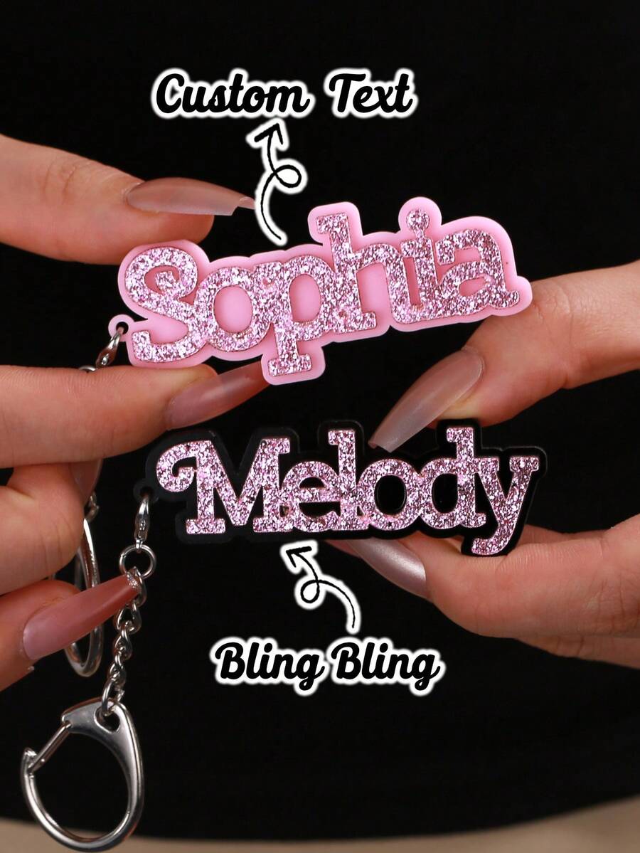 Customized Personalized Shiny Name Backpack Nameplate Key Chain Customized Acrylic Letter Vertical Pendant Key Chain Birthday Party Gift Jewelry Christmas Bag Cup Pendant Gift For Lover And Friend