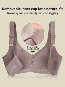 Simple Comfortable Sports Bras For Women, Wire-Free Solid Color Underwire Bras,Seamless Mastectomy Bra For Women, Pocket Post-Surgery Bra With Support Pads Comfort Lift Daily Bralettes V-Neck - Gray-size M - View 4