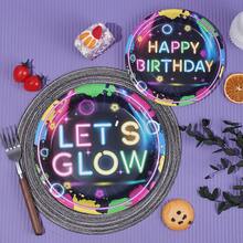 10/20/40/50 pièces, Fournitures de fête fluorescentes - Assiettes en papier de 7 pouces et 9 pouces qui brillent dans le noir pour la fête d'anniversaire "Let's Glow", décorations de fête néon pour la baby shower, thème de la nuit noire