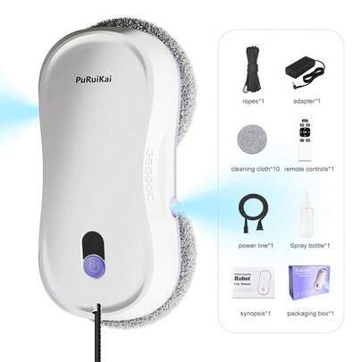 PuRuiKai Smart Window Cleaning Robot, Twin Turbo & Dual Auto-Spray Window Cleaner With AI Path Planning, Frame Edge Detection, M8, White Purple