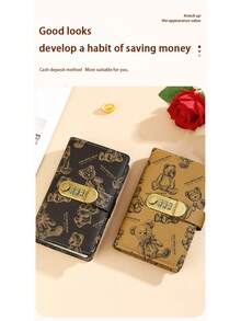 100-Page A6 Lockable Binder With Bear Pattern – Waterproof & Magnetic, Budget Tracker, Cash Notebook, Financial Planner – Perfect For Back-To-School Students Or Savings Goals.