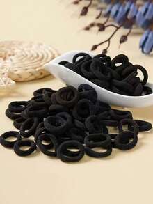 100pcs/Pack Baby & Toddler High Elastic Hair Ties, Black Hair Bands, Non-Damaging Hair Accessories - Multicolor - View 5