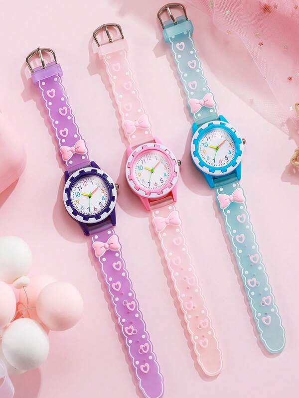 1 pieza Reloj de cuarzo con diseño de mariposa y corazón de dibujos animados, adecuado para adolescentes y estudiantes, excelente para regalo de fin de año, Día del Soltero, o cumpleaños