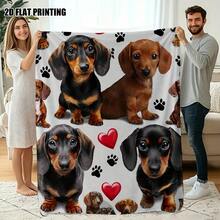 Super Soft Cute Dachshund Prints Flannel Printed 3D Blanket, As Birthday Gifts, Family, Wedding, Souvenir Blankets, Polyester Blankets Suitable For All Seasons, Washable, Machine Washable, Lightweight, Breathable, Comfortable, Warm, Unique, 280gsm For Him, Her Personalized Ideal Gifts For Her, Him, Family, Boyfriend, Girlfriend, Father, Family, Mother, Lover, Daughter, Son, Grandfather, Grandmother, Friend, Classmate, Pet.   Perfect Nap, Camping, Travel, Home, Daily Life, Office Decoration, Birthday, Anniversary, Valentine's Day, Thanksgiving, Christmas, Halloween, Mother's Day, Father's Day, Wedding, New Year Gifts ,Sofa,Bed,Car,Bedroom,Living Room,Office,  Outdoor Camping, Beach,Wall Decoration - 多色28 - 查看 5