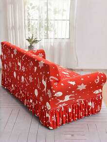 1pc Milk Silk Ruffled Sofa Cover With Anti-Slip Elastic, Decorative Christmas Print, Fits 1/2/3/4 Seater Sofa, Suitable For All Seasons - Multicolor - View 9
