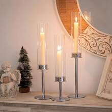 优雅浪漫 6/3 件套烛台套装，金色金属和玻璃锥形烛台，配玻璃灯罩，用途广泛，适用于婚礼、圣诞节、万圣节、圣帕特里克节、情人节装饰