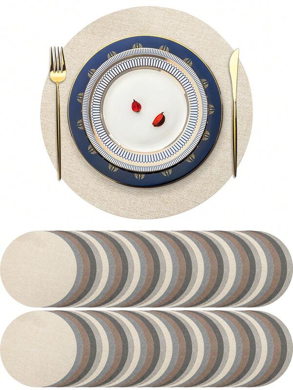 1-100 Stücke mehrfarbige runde PU Platzsets im nordischen Stil, luxuriöses LNS Design, waschbar, dreifaches rutschfestes Material, geeignet für Heimdekoration, Essen, Camping, Hochzeit, Innen-/Außenparty, Weihnachtsgeschenk abwischbare Untersetzer