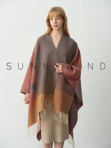 1 件女士几何图案涤纶休闲百搭保暖披肩，适合日常使用 - 紅色 - 查看 8