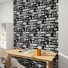 لفة من ورق الحائط اللاصق ذو النمط الرجعي الأسود والأبيض مع شريط فيديو مقاوم للماء قابل للتقشير، ورق حائط لاصق بنمط رجعي قابل للإزالة لديكور رف الكتب وخلفية الحائط بمقاس 17.7 بوصة * 39.3 بوصة/118.1/196.8/393.7 بوصة، قابل للاستخدام على مدار السنة