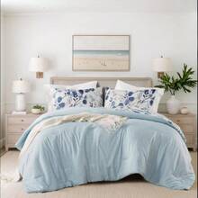 Lightweight Seersucker Botanical Comforter Set Twin Size, Reversible Design With Striped Print, Premiuicrofiber Bedding Set, Comforter And Sham Set, Navy/Blue,24191367 - Navy - 查看 5