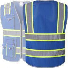 10 Pockets Hi-Vis Neon Color Frontal Zipper Mesh  Vest For Men Women  Utility For Works Comply To ANSI/ISEA Standards (86-Blue 3XL),24200185 - 藍色 - 查看 2