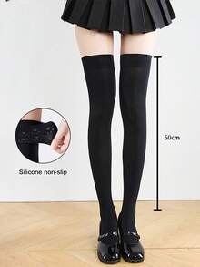1双春秋黑白硅胶防滑加长过膝袜,女士显瘦JK袜40/50/70cm加长袜,天鹅绒大腿袜,可爱黑白猫爪防滑小腿过膝袜,百搭显瘦透气纯美学院风 - 彩色 - 查看 13