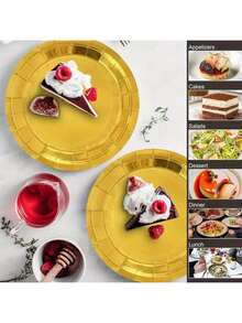 50/100个7英寸和9英寸金箔边纸盘，一次性白色纸盘，适用于生日、婚礼、圣诞节、新年、新娘送礼会派对用品装饰 - 金色 - 查看 6