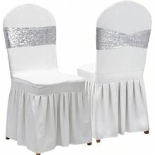 Gold Sequin Chair Sashes With Bow For Folding Chairs, Party Wedding Reception Decorations, 20 PCS - Bạc - Xem 2
