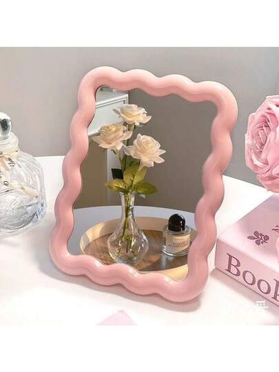 1pc Box Packaged High Definition Glass Wavy Makeup Spiegel Adjustable St Ideal Vanity, Beauty Enthusiasts, Tabletop Or Wand Mounted