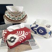 1pc Bohemian Style Leather Tissue Box, Living Room Car Tissue Bag, Household Bathroom Waterproof And Simple Paper Box, Household And Car Bathroom Accessories, Bathroom Supplies, Leather Tissue Storage, Decorative Items - Multicolor - View 5