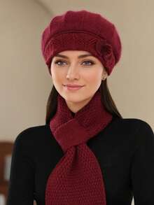 Set de 2 piezas Sombrero y bufanda de cuello versátil para mujer, cálido en invierno, adecuado para ejercicio, accesorio de invierno, regalo de San Valentín para madres de mediana edad y ancianas - Multicolor - Ver 13