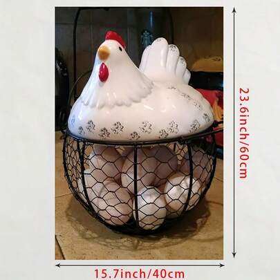 1 pieza Impresión en lienzo estilo granja, encantadora gallina sobre cesta de huevos, arte de pared de pintura al óleo rústica, sin marco, 40 x 60 cm, para decoración de sala de estar, comedor, cocina, oficina en casa