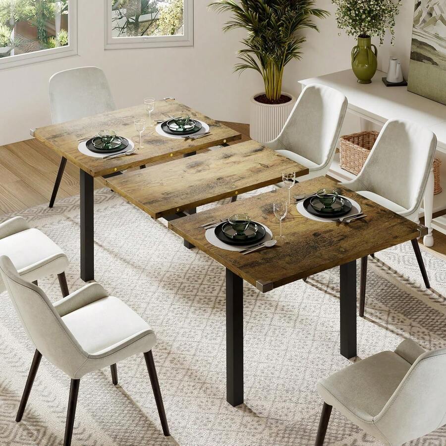 Feonase - Mesa de Comedor Extensible de 63 Pulgadas, Moderna Mesa de Comedor de Granja para 4 a 8, Mesa de Cocina de Madera para Espacios pequeños, Comedor, Oficina en casa, Muebles de Sala de Estar, - Marrón (Rustic Brown) - Ver 1