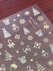 1 pieza Pegatinas de uñas 3D con lazo navideño dorado brillante con láser, pegatinas de uñas adhesivas en relieve, decoración de uñas DIY, deslizadores