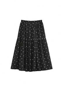 法式甜心波点印花褶裥羊毛半身裙，高腰显瘦设计，秋冬季保暖舒适。