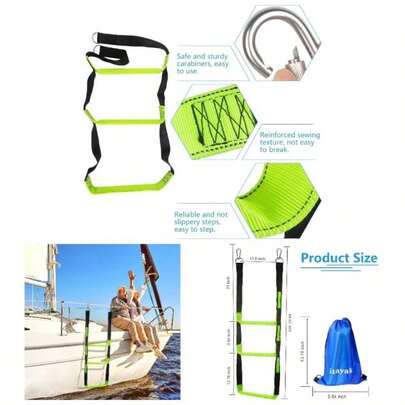 Boat Rope Ladder, 3 Step Heavy Duty 880lbs Strength Climbing Marine Rope Ladder With Reinforced Steps, Inflatable Boat, Kayak, Motorboat, Canoeing
