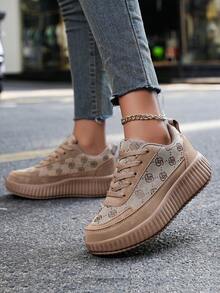 Women's Light Brown Casual Sneakers - Thick Sole With Ankle Chain Style For Everyday Comfort, Year-Round Shoes For Women - 棕色 - 查看 4